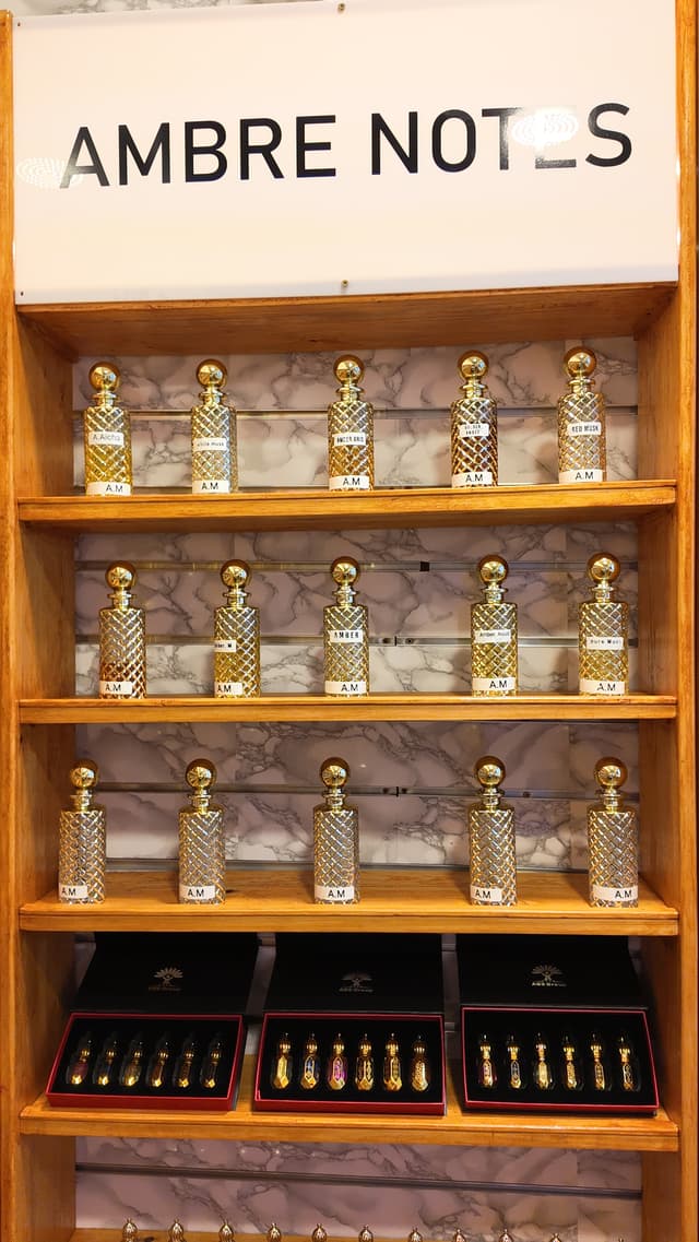 Amber notes on the boutique fragrance shelves